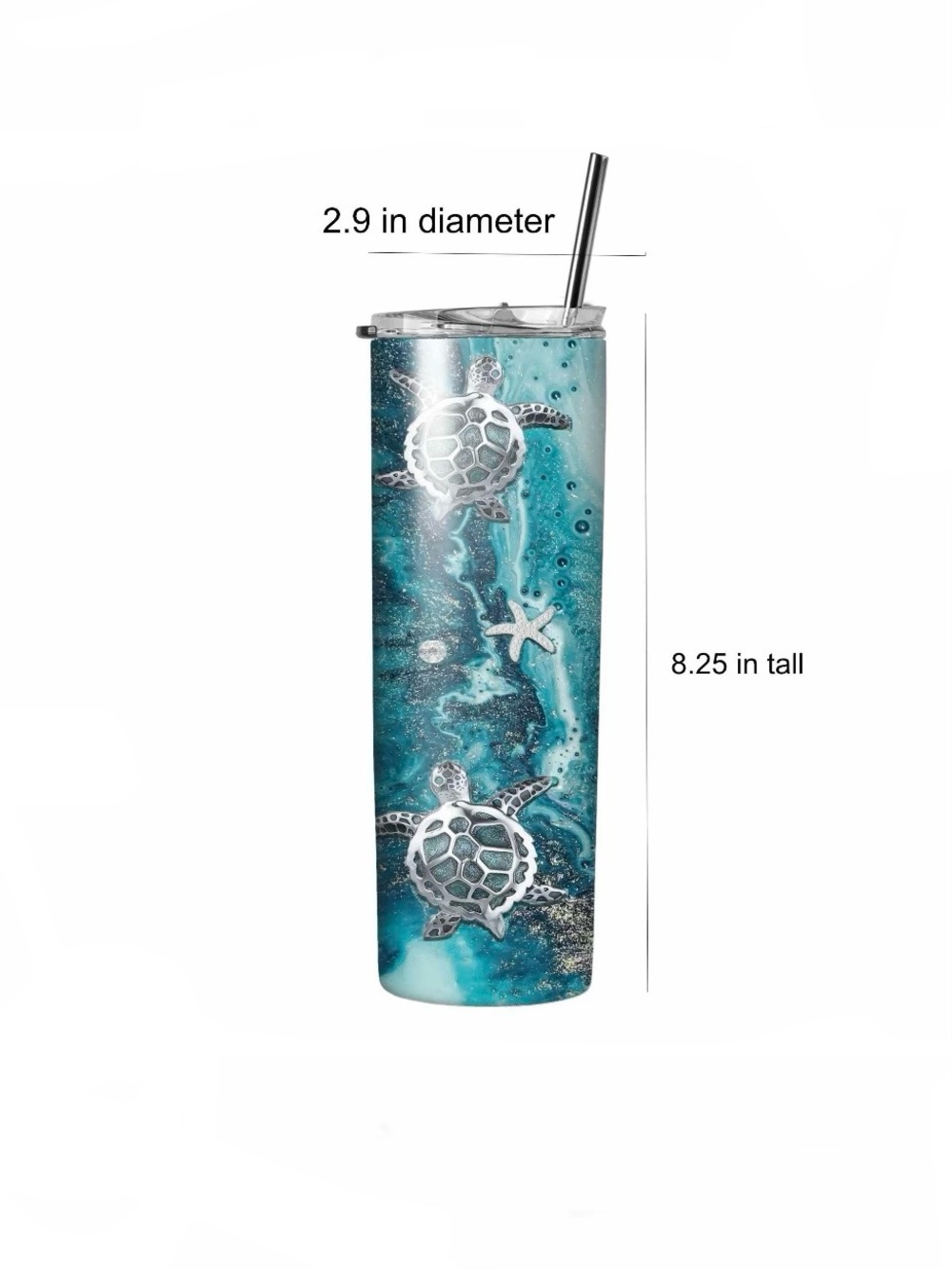Personalized Elizabeth Sea Turtle Ocean 20oz Tumbler New - Picture 9 of 9